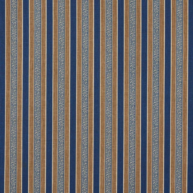 SAMPLE - Schumacher Auguste Stripe Fabric In Marine & Cognac For Sale