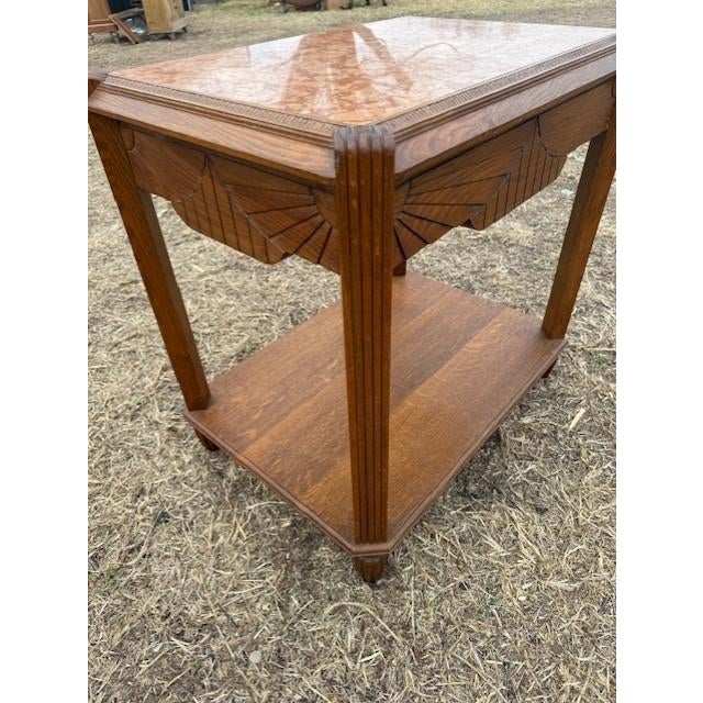 Art Deco A Large 1940s Vintage French Art Deco Solid Walnut Marble Top Coffee Table or Side Table For Sale - Image 3 of 14