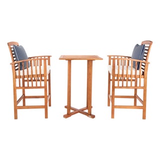 Pate 3-Piece Bar Height Bistro Set, Natural/Beige Cushion /Navy Stripe Pillow For Sale
