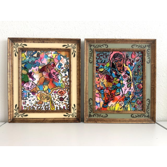 This vibrant set of two original acrylic paintings by Serg Graff presents a playful and highly expressive exploration of...