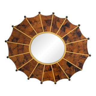 Stunning Decorator Oval Penshell Inlaid Sunburst Mirror For Sale