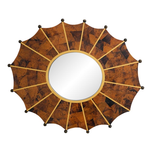 Stunning Decorator Oval Penshell Inlaid Sunburst Mirror For Sale