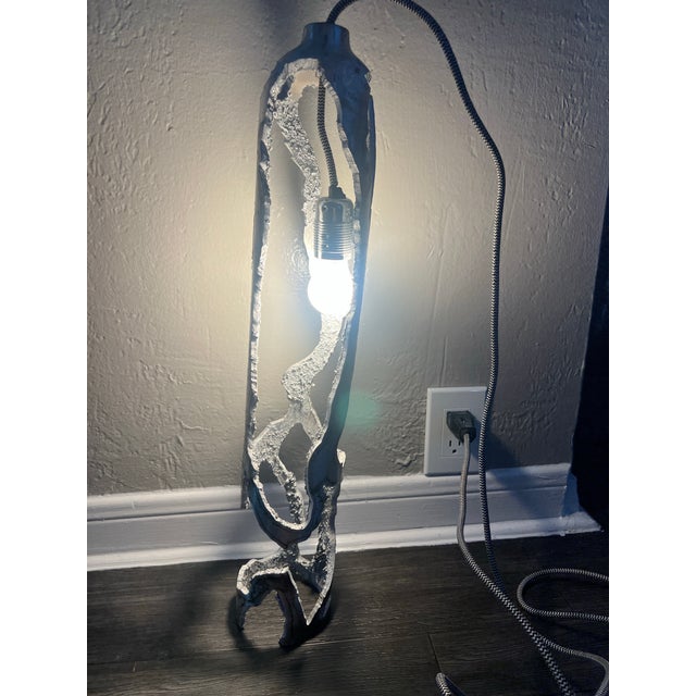 Modern Sculptural metal Pendant Light, Handmade Cast Metal Design For Sale - Image 4 of 5