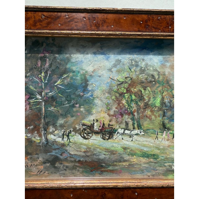 Watercolor and acrylic painting of Central Park by Robert Patterson, American (1898-1981) in a beautiful burl wood frame....