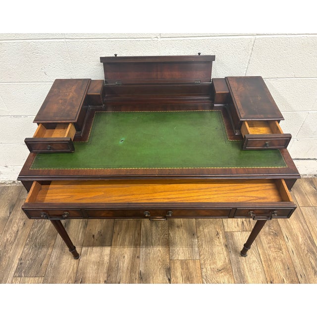 Traditional Vintage Georgian Style Office Library Writing Desk With Tooled Green Leather For Sale - Image 3 of 8