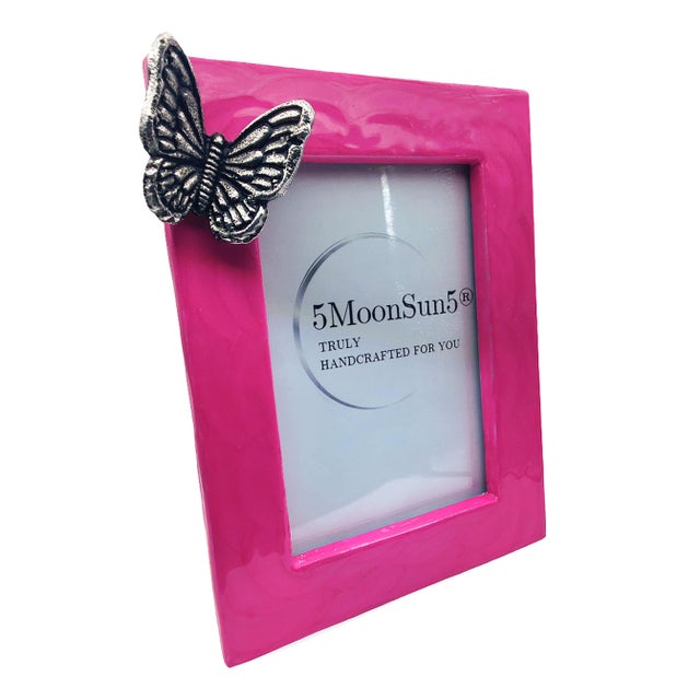 Pink Butterfly Heart Cremation Urn With Hand Stand With Picture Frame With Silver Butterfly 7x9 Inches | Memorial Keepsake for Ashes, For Sale - Image 6 of 14
