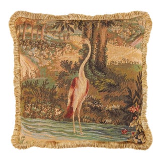 Verdure Heron With Fringe Woolblend Tapestry Cushion With Feather Filler - 48x48cm (19"x19") For Sale