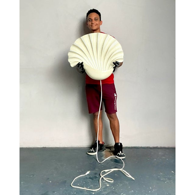 Vintage Coastal Monumental Glazed Ceramic Clamshell Light Sconce For Sale - Image 9 of 10