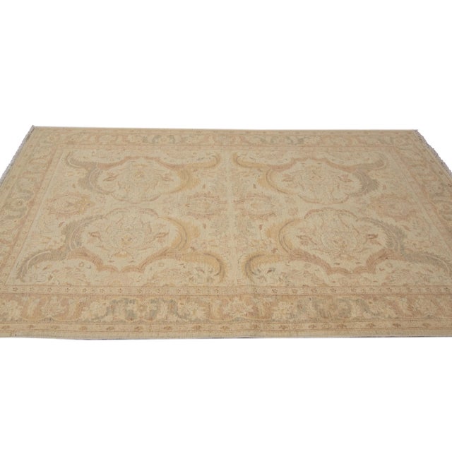 American Vintage Paki Peshawar Handmade Beige Floral Wool Rug For Sale - Image 3 of 9