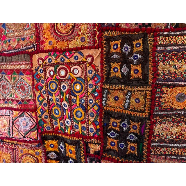 1990s Vintage Patchwork Hand Embroidered Wall Hanging Zari For Sale - Image 5 of 6