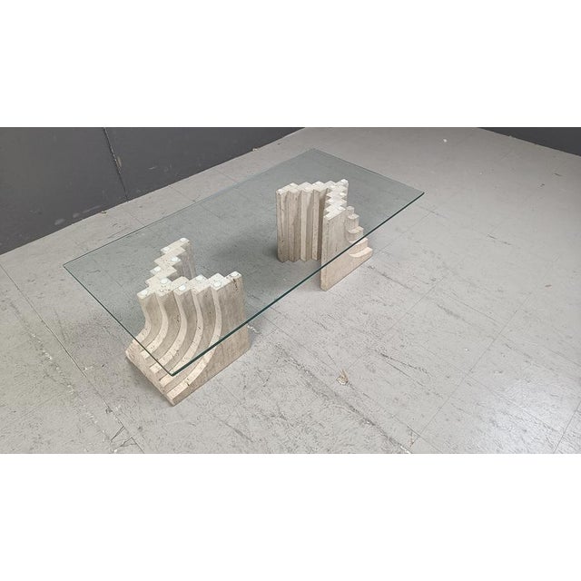 Vintage Travertine Coffee Table with Glass by Carlo Scarpa, 1970s For Sale - Image 6 of 12