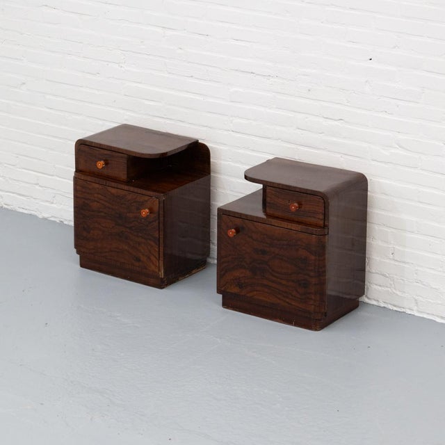 Set of two bedside tables from former Czechoslovakia, dating from the 1920s–1930s. Although they show signs of wear, they...