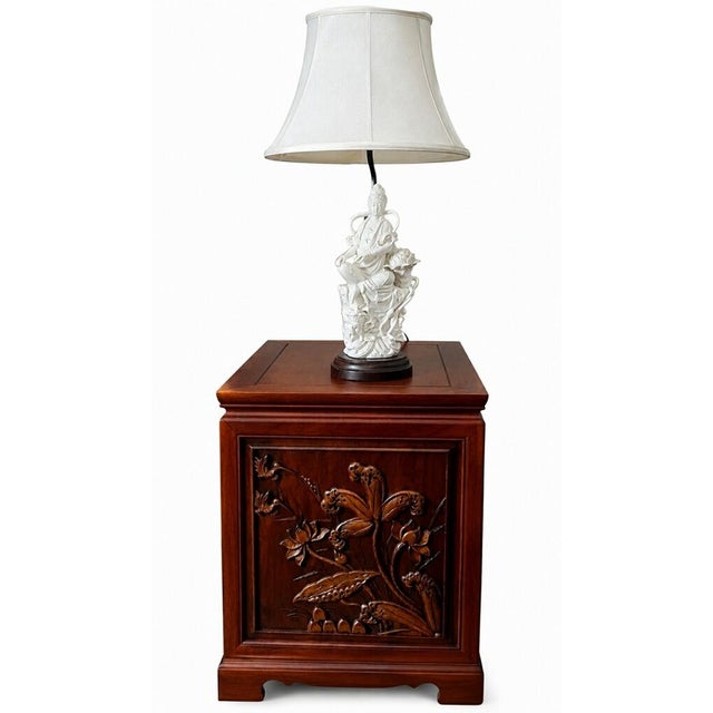 Mid-Century Modern 1940s Mid-Century Modern Blanc De Chine Guanyin Porcelain Table Lamps - A Pair With Original Lamp Shades For Sale - Image 3 of 4