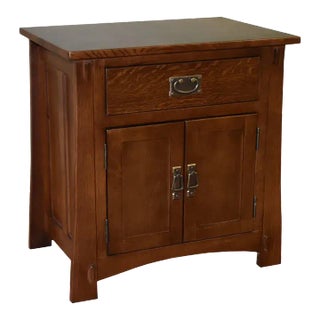 Crafters and Weavers Mission Style Solid Oak Nightstand in Walnut Stain For Sale