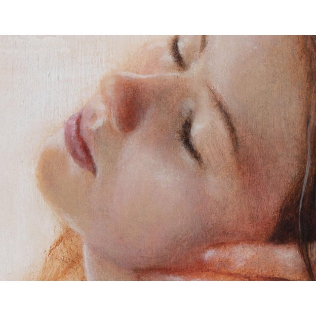 A Sense of Listening by Ken Cunningham | Oil on cradled panel Woman with eyes closed listening. For Sale - Image 4 of 5
