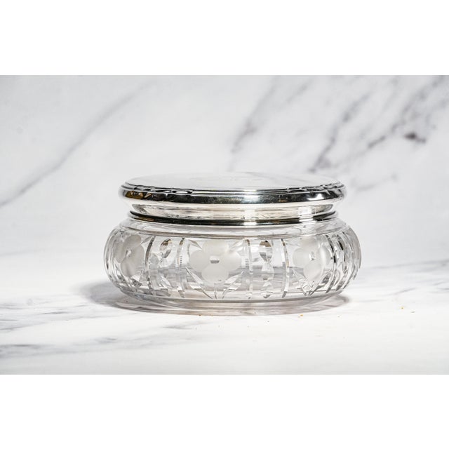 Stunning Large Art Deco Antique Crystal Jewelry Box Sterling Silver Lid Vanity Jar Luxury Home Decor For Sale - Image 9 of 14
