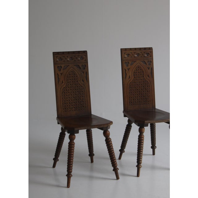 Set of Scandinavian Sculptural Side Chairs in Carved Dark Stained Oak For Sale - Image 11 of 15