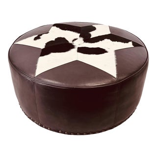 Round Leather Cowhide Star Ottoman For Sale