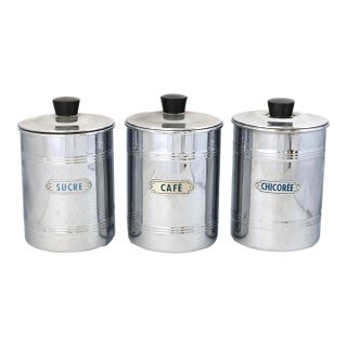 1950s French Chrome Coffee Making Canisters, Set of 3 For Sale