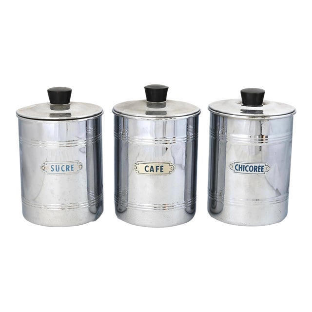 1950s French Chrome Coffee Making Canisters, Set of 3 For Sale
