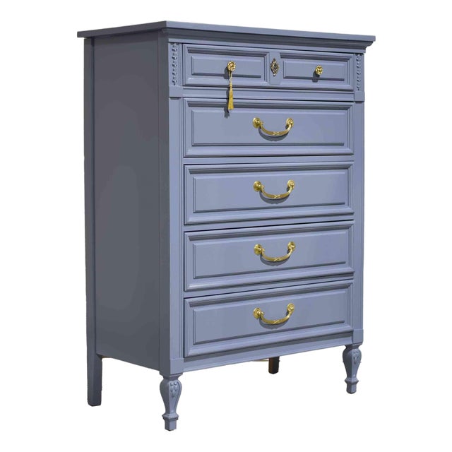 Mid Century French Louis Style Highboy by Dixie - Newly Painted For Sale