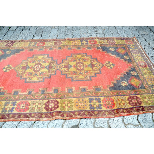 Textile 1960s Vintage Flower Design Handmade Rug For Sale - Image 7 of 11