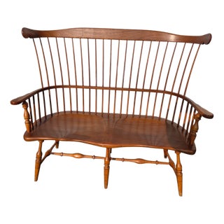 Vintage Frederick Duckloe Windsor Bench Comb Back Saddle Seat Settee Love Seat For Sale