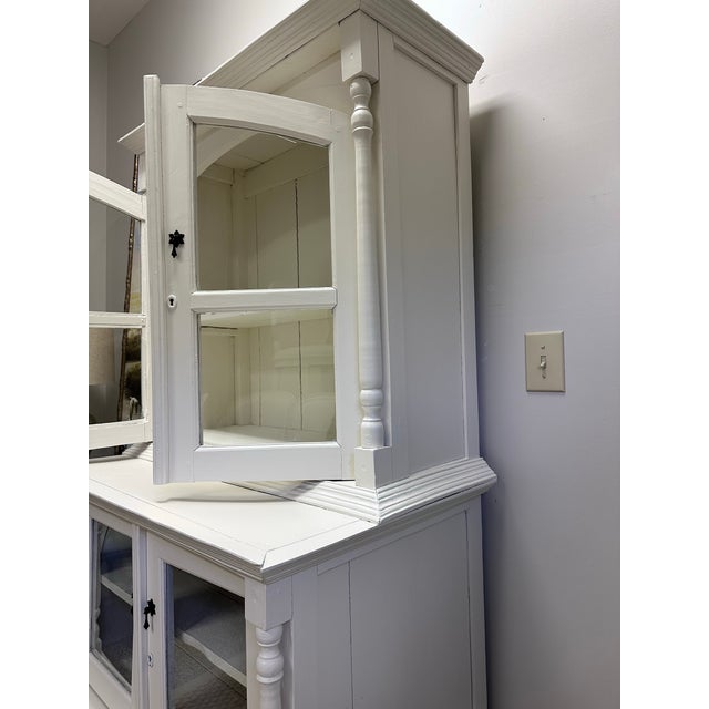 Vintage White Painted Hutch Cabinet With Glass Doors For Sale - Image 10 of 12