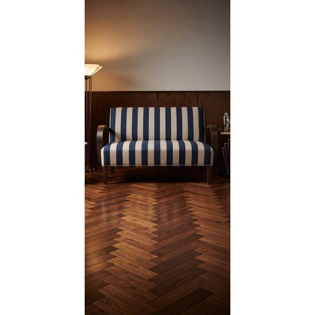 Vintage Hungarian Lounge Sofa and Settee in Blue and Cream Striped Fabric with Wooden Frame For Sale - Image 3 of 4