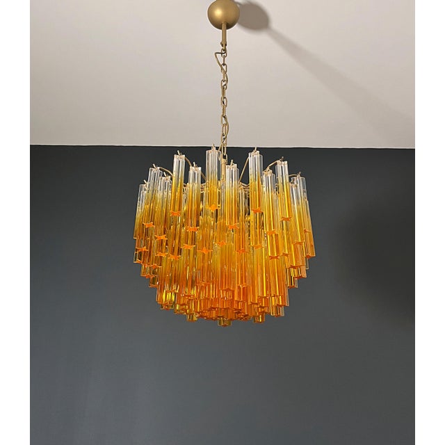 Mid-Century Modern Vintage Chandelier with Quadriedri Amber Shade & Gold Metal Frame, 1990 For Sale - Image 3 of 18