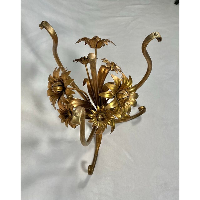 Italian Mid-Century Hollywood Regency Gild Metal Floral Design Side Table, 60s For Sale In Greenville, SC - Image 6 of 12