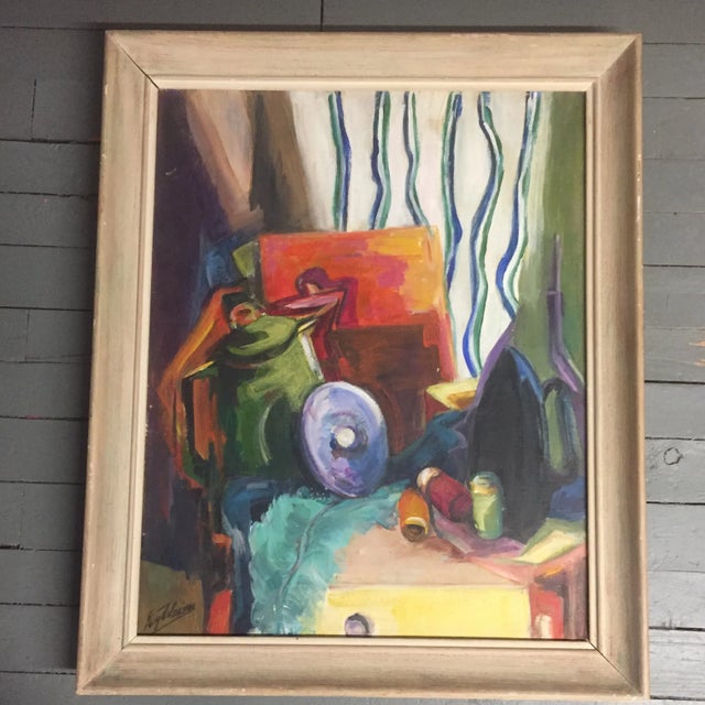 Wood Original Vintage Modernist Still Life Painting For Sale - Image 7 of 7