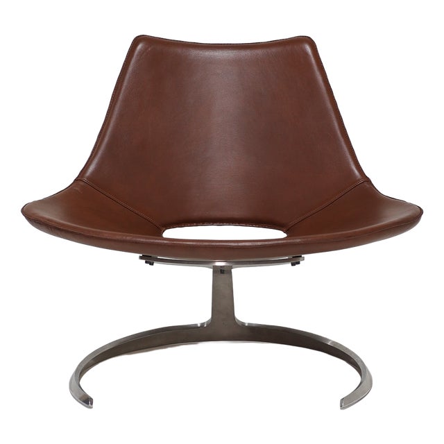 IS63 Scimitar Chair in Cognac Leather by Fabricius and Kastholm for Ivan Schlechter, 1960s For Sale