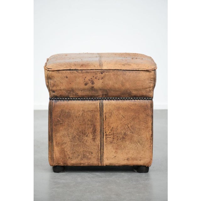 Vintage Square Sheepskin Pouf or Footstool For Sale - Image 3 of 10