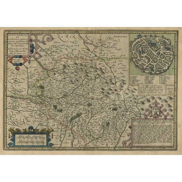Hand-Colored Map of Limousin or Limoges in France, 1600 For Sale