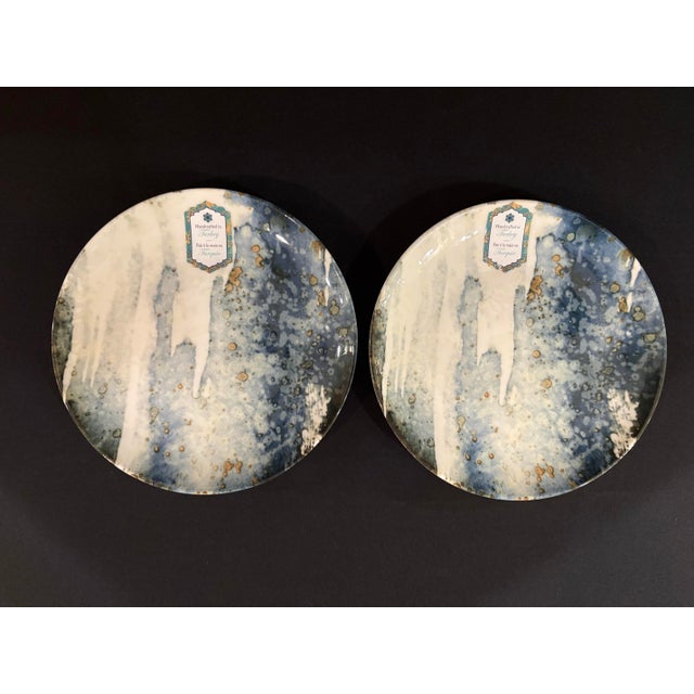 Contemporary Porcelain Salad Plates Featuring Blue and Gold Marble Motif From Intesa Home - Set of Eight For Sale - Image 3 of 7