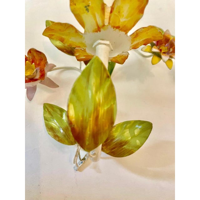 Floral Wall Lights in Metal, 1960s, Set of 2 For Sale - Image 4 of 8