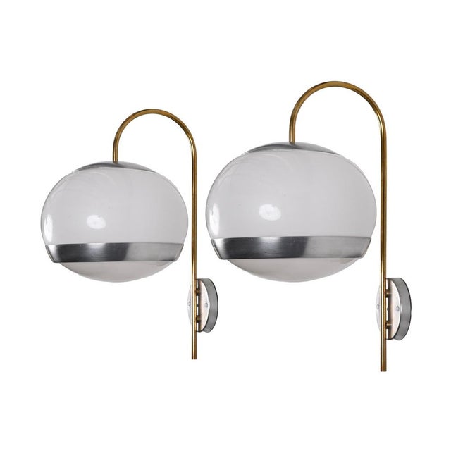 Italian Sconces in White Acrylic Glass and Brass from Stilux, 1970s, Set of 2 For Sale - Image 16 of 18