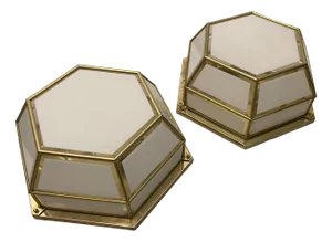 Hexagonal Brass Glass Sconces, 1980s, Set of 2