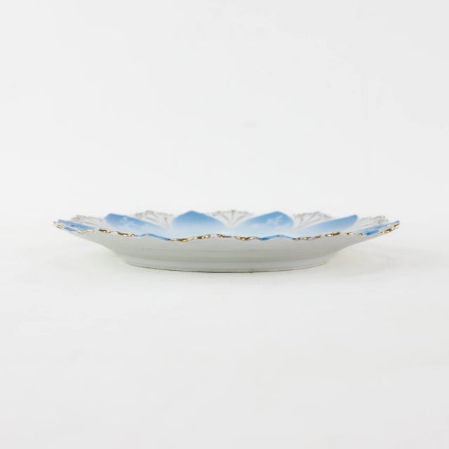 Traditional Antique Blue and White Scalloped Porcelain Plate With Pastel Flowers For Sale - Image 3 of 7