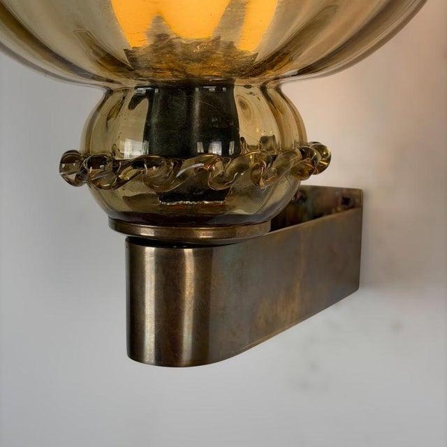 Art Deco Amber Murano Glass Sconces by Aureliano Toso for Toso, 1940s, Set of 2 For Sale - Image 15 of 18