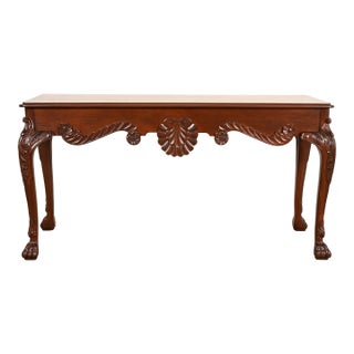 Baker Furniture Georgian Carved Mahogany Console or Sofa Table, Newly Refinished For Sale