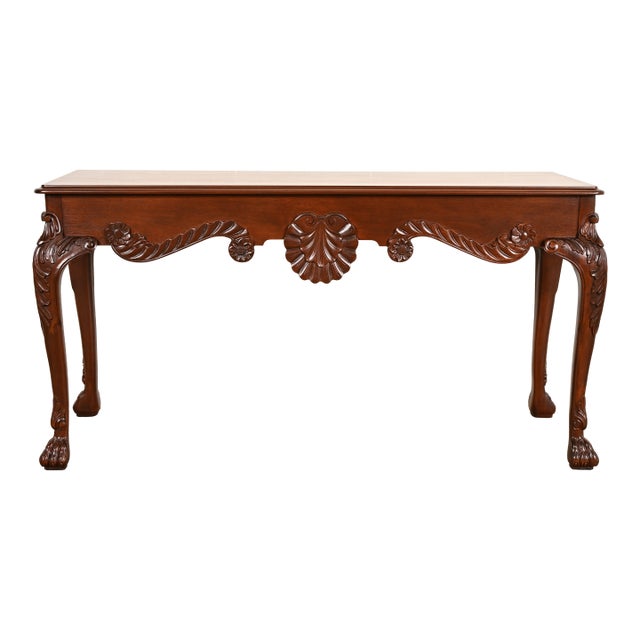 Baker Furniture Georgian Carved Mahogany Console or Sofa Table, Newly Refinished For Sale