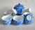 Koransha Fukagawa Blue Porcelain Tea Set Sakura Chawans and Tea Pot - 6 Piece Set For Sale - Image 9 of 9