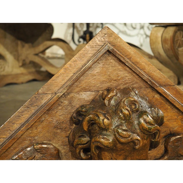 Wood 18th Century French Carved Oak Overdoor Pediment With Winged Cherub For Sale - Image 7 of 18