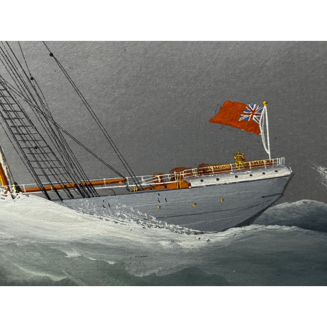 s.s. Shelley Steam Sail Ship in Heavy Seas — Attributed to Lucas Papaluca Early 20th Century Neapolitan Marine Painting | Gouache on Paper | Framed For Sale - Image 13 of 18