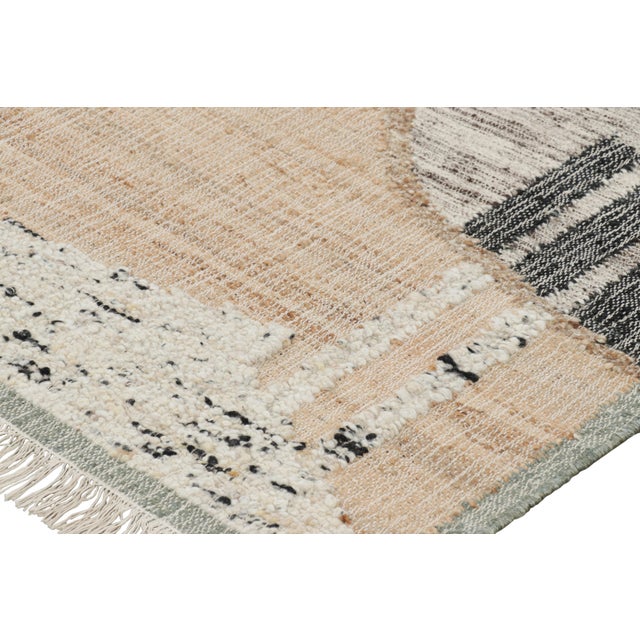Mid-Century Modern Rug & Kilim’s Abstract Flatweave with Beige, Cream, and Black Geometric Patterns - 3x10 For Sale - Image 3 of 7