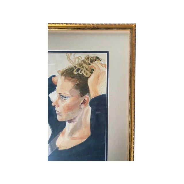 Mid-Century Modern Mid 20th Century Figural Watercolor Portrait of Woman Fixing Her Hair by Rhoda Yanow For Sale - Image 3 of 10