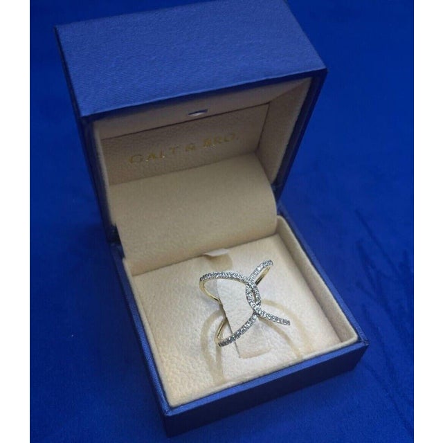 Metal Brilliant Cut White Diamond X Criss Cross Pave Cocktail Fashion Open Bypass 14 K For Sale - Image 7 of 10