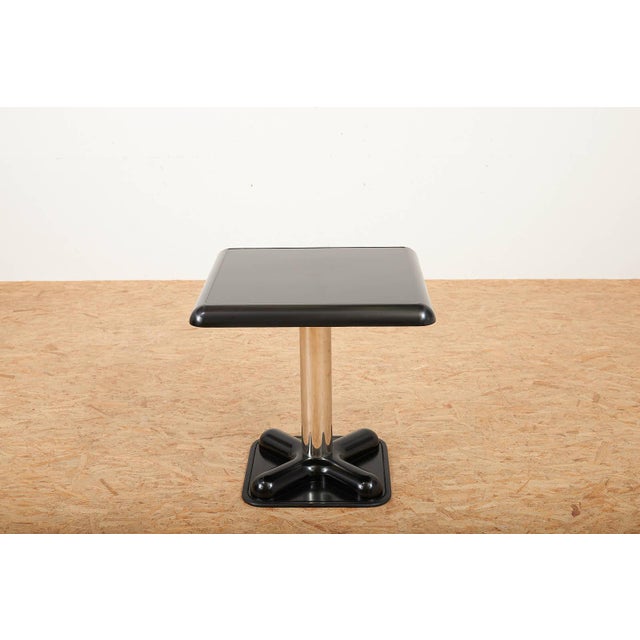 Bistro Table with Black Lacquered Fiberglass Top and Chrome-Plated Metal Base by Joe Colombo for Zanotta, 1970s, in Good...